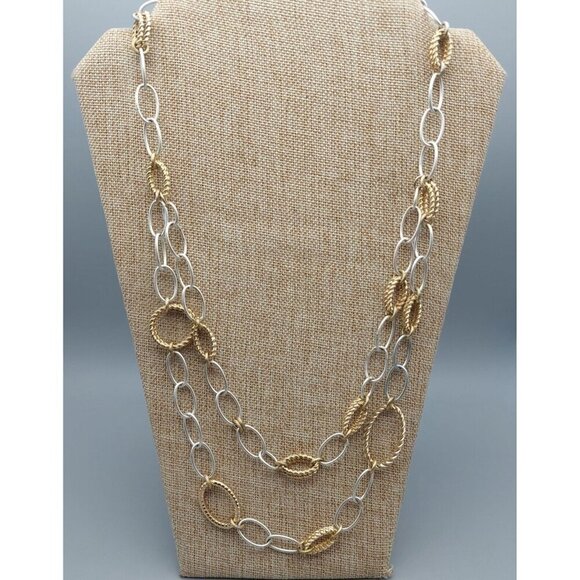 Talbot's Chunky Chain Double Strand Two Tone Statement Necklace Smooth Twisted - Picture 7 of 9